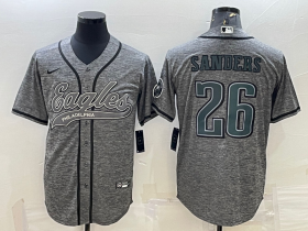 Wholesale Cheap Men\'s Philadelphia Eagles #26 Miles Sanders Grey Gridiron With Patch Cool Base Stitched Baseball Jersey