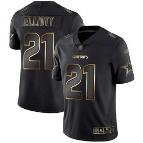 Wholesale Cheap Nike Cowboys #21 Ezekiel Elliott Black/Gold Men\'s Stitched NFL Vapor Untouchable Limited Jersey