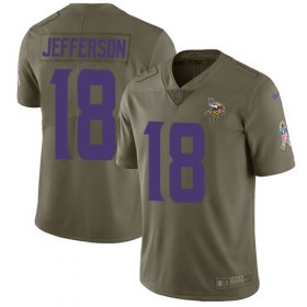 Wholesale Cheap Nike Vikings #18 Justin Jefferson Olive Men\'s Stitched NFL Limited 2017 Salute To Service Jersey