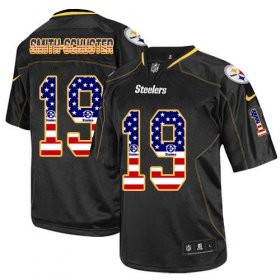 Wholesale Cheap Nike Steelers #19 JuJu Smith-Schuster Black Men\'s Stitched NFL Elite USA Flag Fashion Jersey