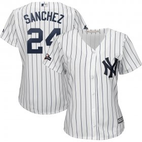 Wholesale Cheap New York Yankees #24 Gary Sanchez Majestic Women\'s 2019 Postseason Official Cool Base Player Jersey White Navy