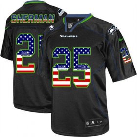 Wholesale Cheap Nike Seahawks #25 Richard Sherman Black Men\'s Stitched NFL Elite USA Flag Fashion Jersey