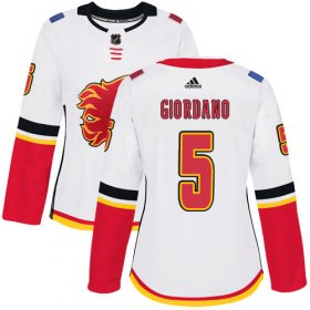 Wholesale Cheap Adidas Flames #5 Mark Giordano White Road Authentic Women\'s Stitched NHL Jersey