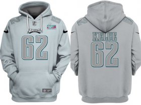 Cheap Men\'s Philadelphia Eagles #62 Jason Kelce Gray Atmosphere Fashion Super Bowl LVII Patch Pullover Hoodie