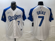 Cheap Men's Los Angeles Dodgers #7 Julio Urias Number White Blue Fashion Stitched Cool Base Limited Jerseys