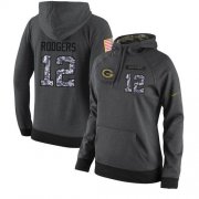 Wholesale Cheap NFL Women's Nike Green Bay Packers #12 Aaron Rodgers Stitched Black Anthracite Salute to Service Player Performance Hoodie