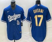 Cheap Men's Los Angeles Dodgers #17 Shohei Ohtani Blue Gold Stitched Cool Base Nike Jerseys