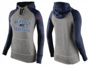 Wholesale Cheap Women's Nike Seattle Seahawks Performance Hoodie Grey & Dark Blue_2