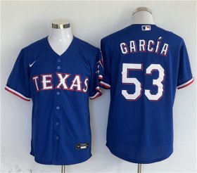 Cheap Men\'s Texas Rangers #53 Adolis Garcia Royal With Patch Cool Base Stitched Jersey