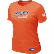Wholesale Cheap Women's Milwaukee Brewers Nike Short Sleeve Practice MLB T-Shirt Orange