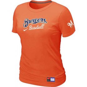 Wholesale Cheap Women\'s Milwaukee Brewers Nike Short Sleeve Practice MLB T-Shirt Orange