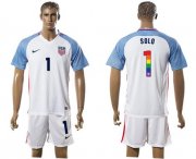 Wholesale Cheap USA #1 Solo White Rainbow Soccer Country Jersey