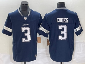 Wholesale Cheap Men\'s Dallas Cowboys #3 Brandin Cooks Navy Blue 2023 FUSE Vapor Stitched Jersey