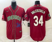 Cheap Men's Mexico Baseball #34 Fernando Valenzuela Number 2023 Red Blue World Baseball Classic Stitched Jersey