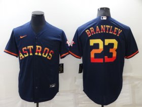 Wholesale Cheap Men\'s Houston Astros #23 Michael Brantley Navy Blue Rainbow Stitched MLB Cool Base Nike Jersey