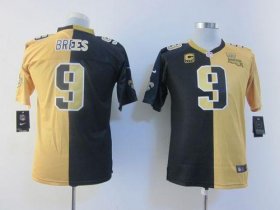 Wholesale Cheap Nike Saints #9 Drew Brees Black/Gold Youth Stitched NFL Elite Split Jersey