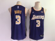 Wholesale Cheap Men's Los Angeles Lakers #3 Anthony Davis Purple 2021 Brand Jordan Swingman Stitched NBA Jersey With NEW Sponsor Logo