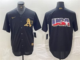 Cheap Men\'s Oakland Athletics Black Gold Team Big Logo Cool Base Stitched Baseball Jersey
