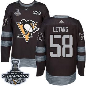 Wholesale Cheap Adidas Penguins #58 Kris Letang Black 1917-2017 100th Anniversary Stanley Cup Finals Champions Stitched NHL Jersey