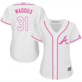 Wholesale Cheap Braves #31 Greg Maddux White/Pink Fashion Women\'s Stitched MLB Jersey