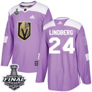 Wholesale Cheap Adidas Golden Knights #24 Oscar Lindberg Purple Authentic Fights Cancer 2018 Stanley Cup Final Stitched NHL Jersey