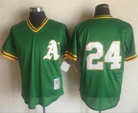 Wholesale Cheap Mitchell And Ness 1991 Athletics #24 Rickey Henderson Green Throwback Stitched MLB Jersey