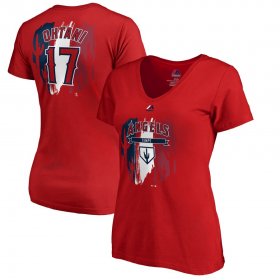 Wholesale Cheap Los Angeles Angels #17 Shohei Ohtani Majestic Women\'s 2019 Spring Training Name & Number V-Neck T-Shirt Red
