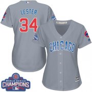 Wholesale Cheap Cubs #34 Jon Lester Grey Road 2016 World Series Champions Women's Stitched MLB Jersey