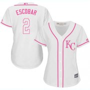 Wholesale Cheap Royals #2 Alcides Escobar White/Pink Fashion Women's Stitched MLB Jersey