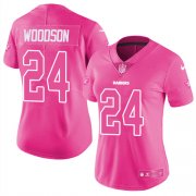 Wholesale Cheap Nike Raiders #24 Charles Woodson Pink Women's Stitched NFL Limited Rush Fashion Jersey