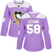 Wholesale Cheap Adidas Penguins #58 Kris Letang Purple Authentic Fights Cancer Women's Stitched NHL Jersey
