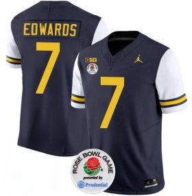 Cheap Men\'s Michigan Wolverines #7 Donovan Edwards 2023 F.U.S.E. Navy White Rose Bowl Patch Stitched Jersey