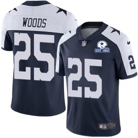 Wholesale Cheap Nike Cowboys #25 Xavier Woods Navy Blue Thanksgiving Men\'s Stitched With Established In 1960 Patch NFL Vapor Untouchable Limited Throwback Jersey