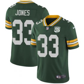 Wholesale Cheap Nike Packers #33 Aaron Jones Green Team Color Men\'s 100th Season Stitched NFL Vapor Untouchable Limited Jersey