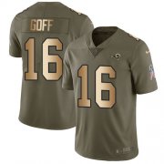 Wholesale Cheap Nike Rams #16 Jared Goff Olive/Gold Men's Stitched NFL Limited 2017 Salute To Service Jersey