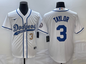 Wholesale Cheap Men\'s Los Angeles Dodgers #3 Chris Taylor Number White With Patch Cool Base Stitched Baseball Jersey