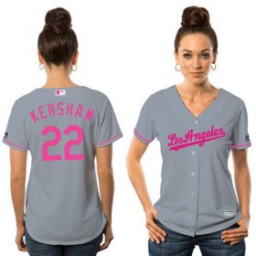 Wholesale Cheap Dodgers #22 Clayton Kershaw Grey Mother\'s Day Cool Base Women\'s Stitched MLB Jersey