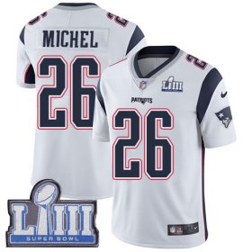 Wholesale Cheap Nike Patriots #26 Sony Michel White Super Bowl LIII Bound Men\'s Stitched NFL Vapor Untouchable Limited Jersey