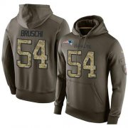 Wholesale Cheap NFL Men's Nike New England Patriots #54 Tedy Bruschi Stitched Green Olive Salute To Service KO Performance Hoodie