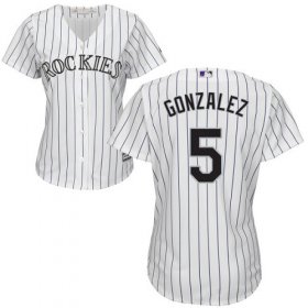 Wholesale Cheap Rockies #5 Carlos Gonzalez White Strip Home Women\'s Stitched MLB Jersey