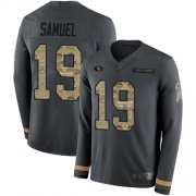 Wholesale Cheap Nike 49ers #19 Deebo Samuel Anthracite Salute to Service Men's Stitched NFL Limited Therma Long Sleeve Jersey