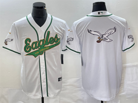 Wholesale Cheap Men\'s Philadelphia Eagles White Gold Team Big Logo Cool Base Stitched Baseball Jersey