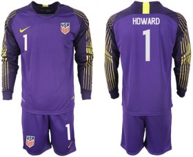 Wholesale Cheap USA #1 Howard Purple Goalkeeper Long Sleeves Soccer Country Jersey