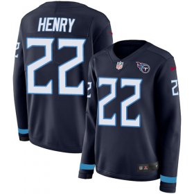 Wholesale Cheap Nike Titans #22 Derrick Henry Navy Blue Team Color Women\'s Stitched NFL Limited Therma Long Sleeve Jersey