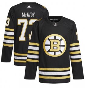 Cheap Men\'s Boston Bruins #73 Charlie McAvoy Black 100th Anniversary Stitched Jersey