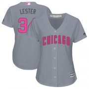 Wholesale Cheap Cubs #34 Jon Lester Grey Mother's Day Cool Base Women's Stitched MLB Jersey