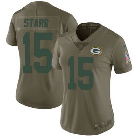 Wholesale Cheap Nike Packers #15 Bart Starr Olive Women\'s Stitched NFL Limited 2017 Salute to Service Jersey