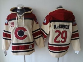Wholesale Cheap Avalanche #29 Nathan MacKinnon Cream Sawyer Hooded Sweatshirt Stitched NHL Jersey