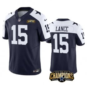Cheap Men\'s Dallas Cowboys #15 Trey Lance Navy White 2023 F.U.S.E. NFC East Champions Patch Football Stitched Jersey
