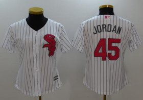 Wholesale Cheap White Sox #45 Michael Jordan White(Black Strip) Mother\'s Day Cool Base Women\'s Stitched MLB Jersey